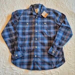 Lands' End boys size Medium or 10 12 blue red white plaid button up shirt NEW